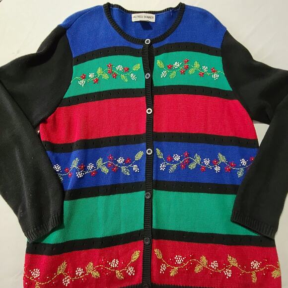 Womens Vintage Alfred Dunner Holiday Winter Embellished Cardigan XL - Picture 3 of 9